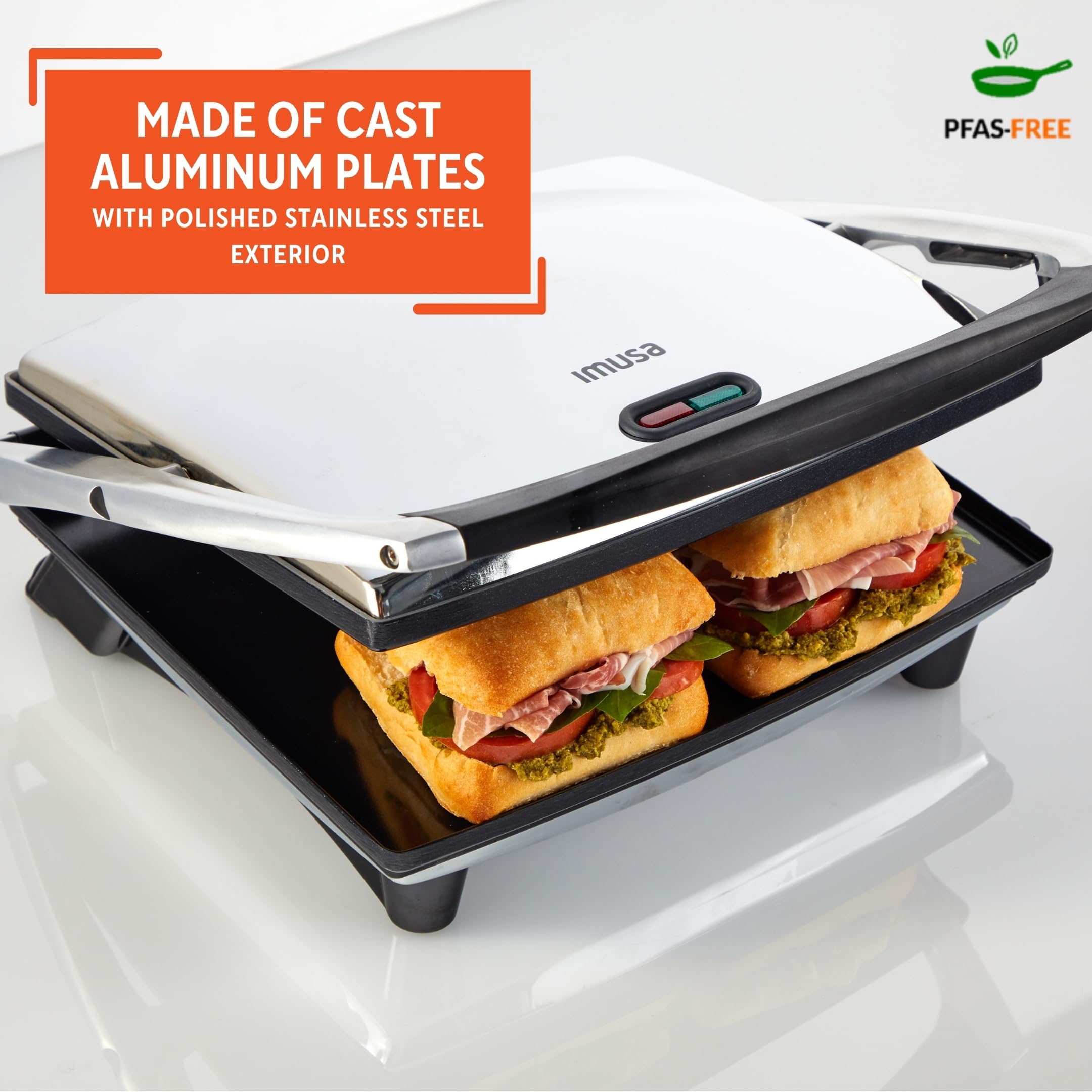 IMUSA 12x10in Stainless Steel Electric Panini Press with Temperature Control, Nonstick Plates for Sandwiches, Grilled Paninis, Quesadillas, and More - Image 4