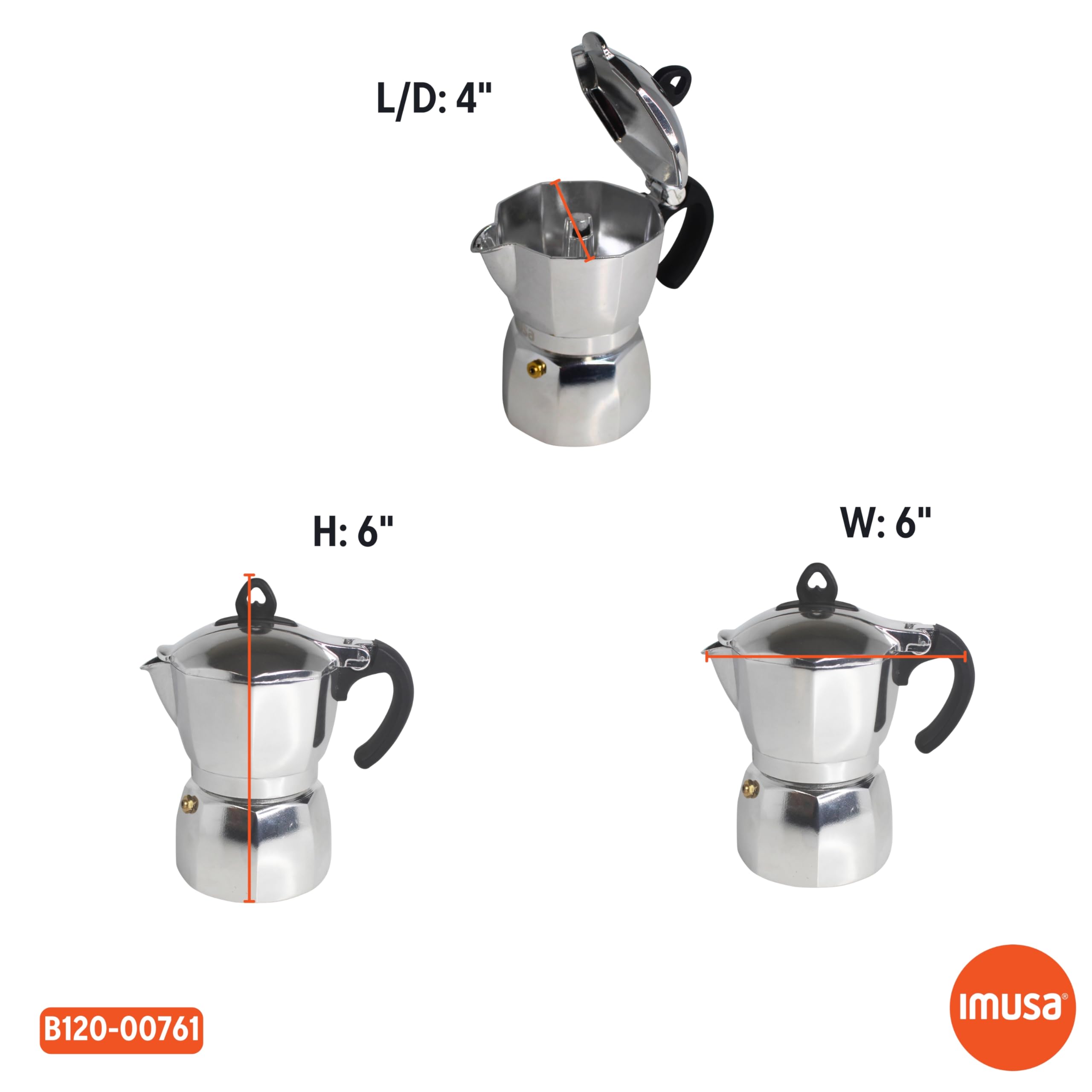 Imusa 3 Cup Stovetop Espresso Maker with Heart Shaped Knob, Silver - Image 9