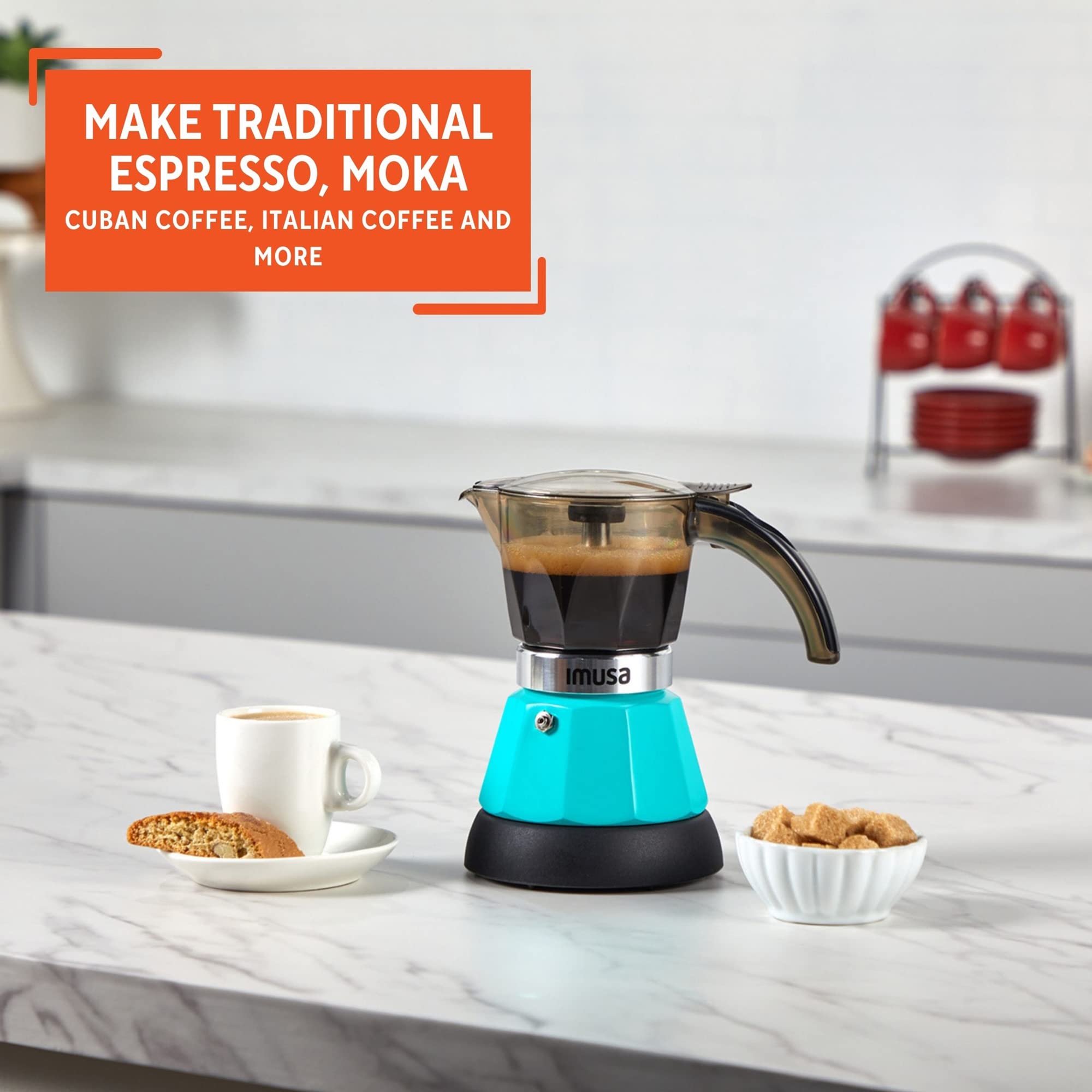 IMUSA 3 or 2cup Electric Espresso Maker, Teal - Image 7