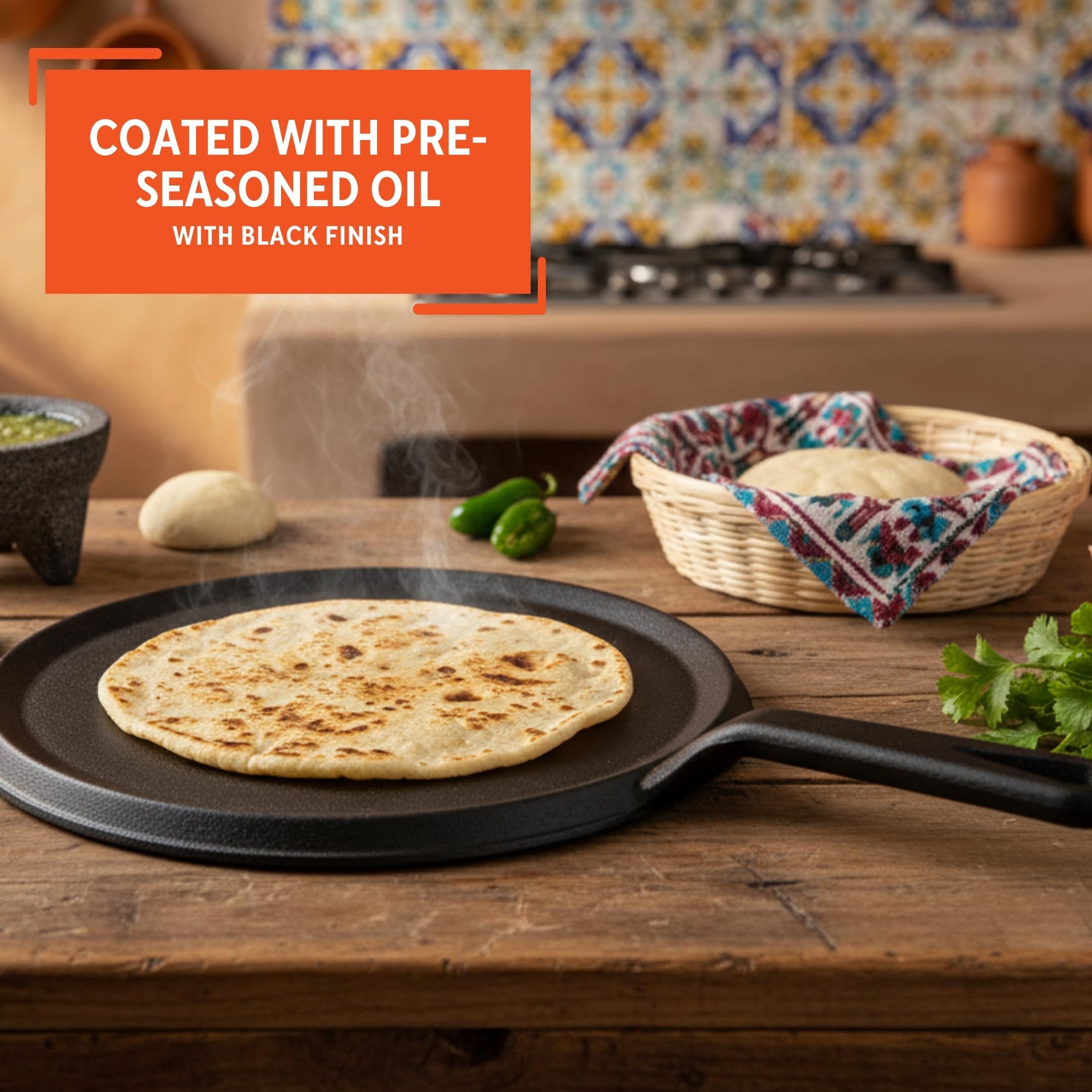 IMUSA 9.5in Preseasoned Cast Iron Comal for Tortillas, Arepas, Quesadillas, Heating & Searing, Heavy-Duty Flat Griddle - Image 4