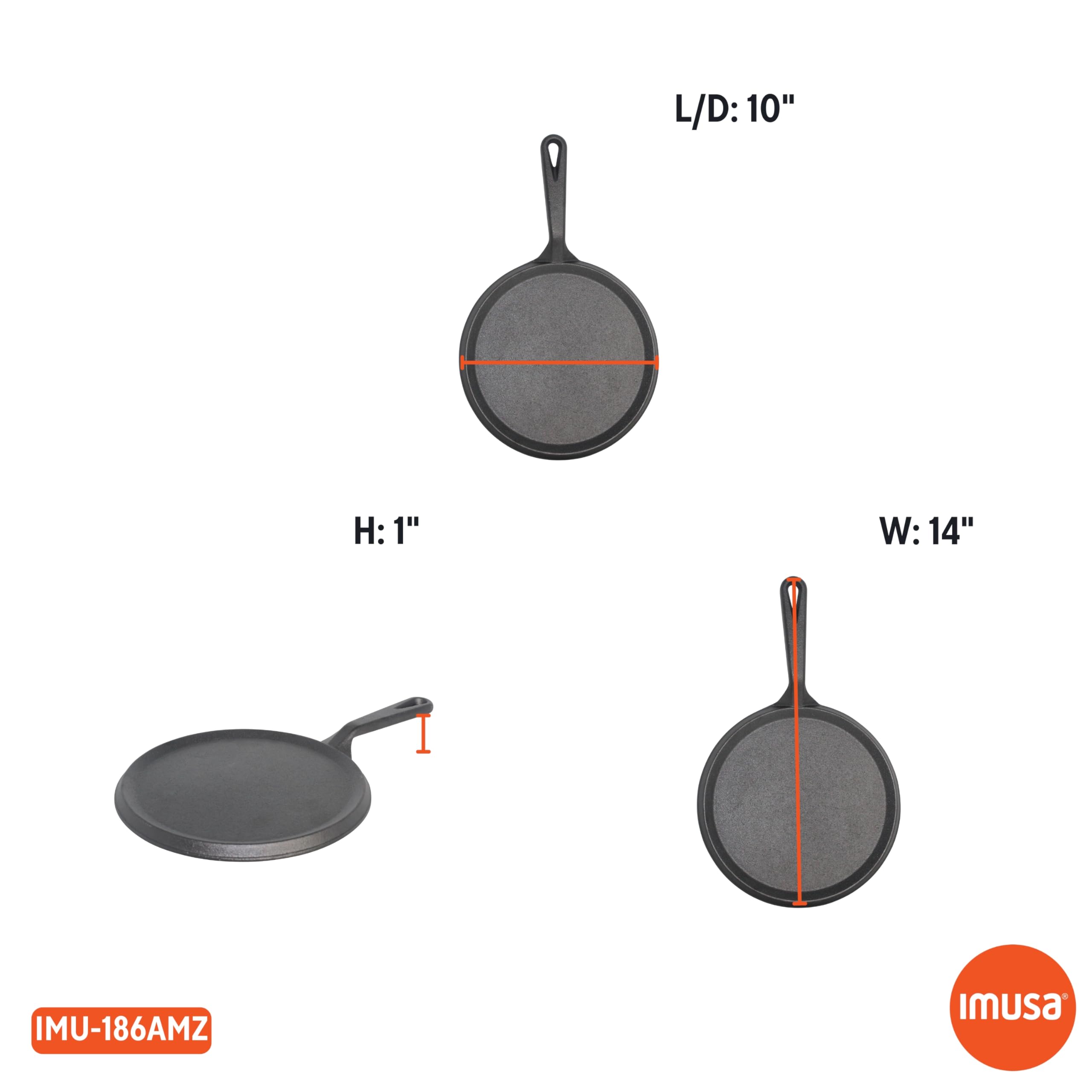 IMUSA 9.5in Preseasoned Cast Iron Comal for Tortillas, Arepas, Quesadillas, Heating & Searing, Heavy-Duty Flat Griddle - Image 8