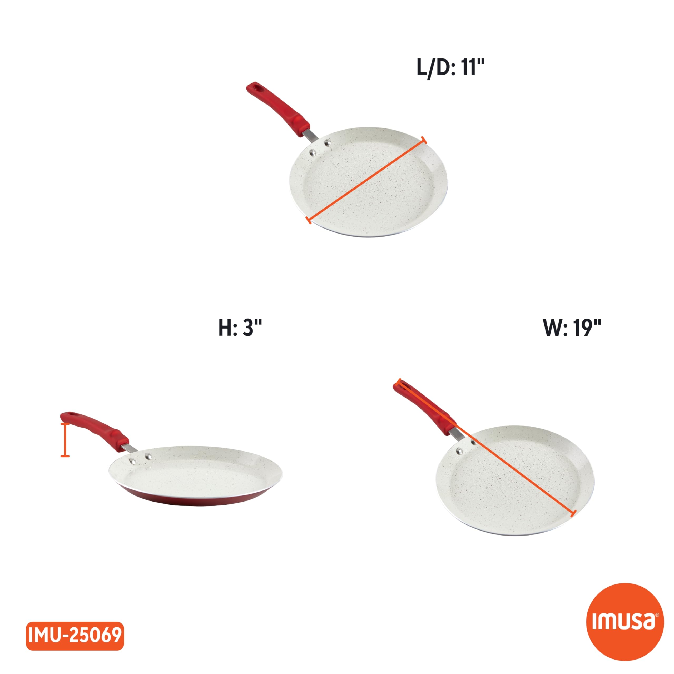 IMUSA USA 11" Nonstick Marble Interior Comal with Soft-Touch Handle, Ruby Red - Image 6
