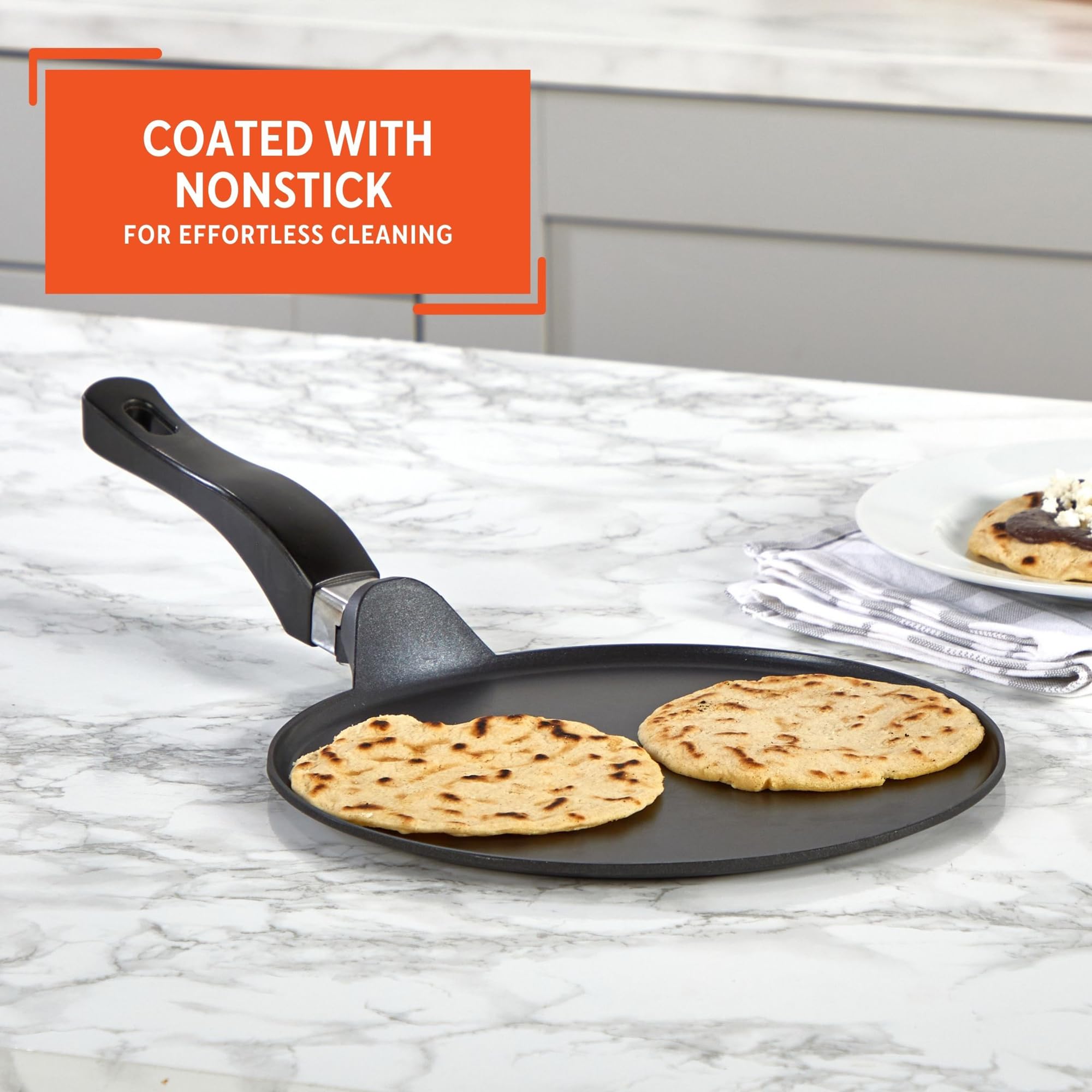 IMUSA USA 9.5" Nonstick Soft Touch Comal/Griddle with Soft Touch Handle, Black - Image 4