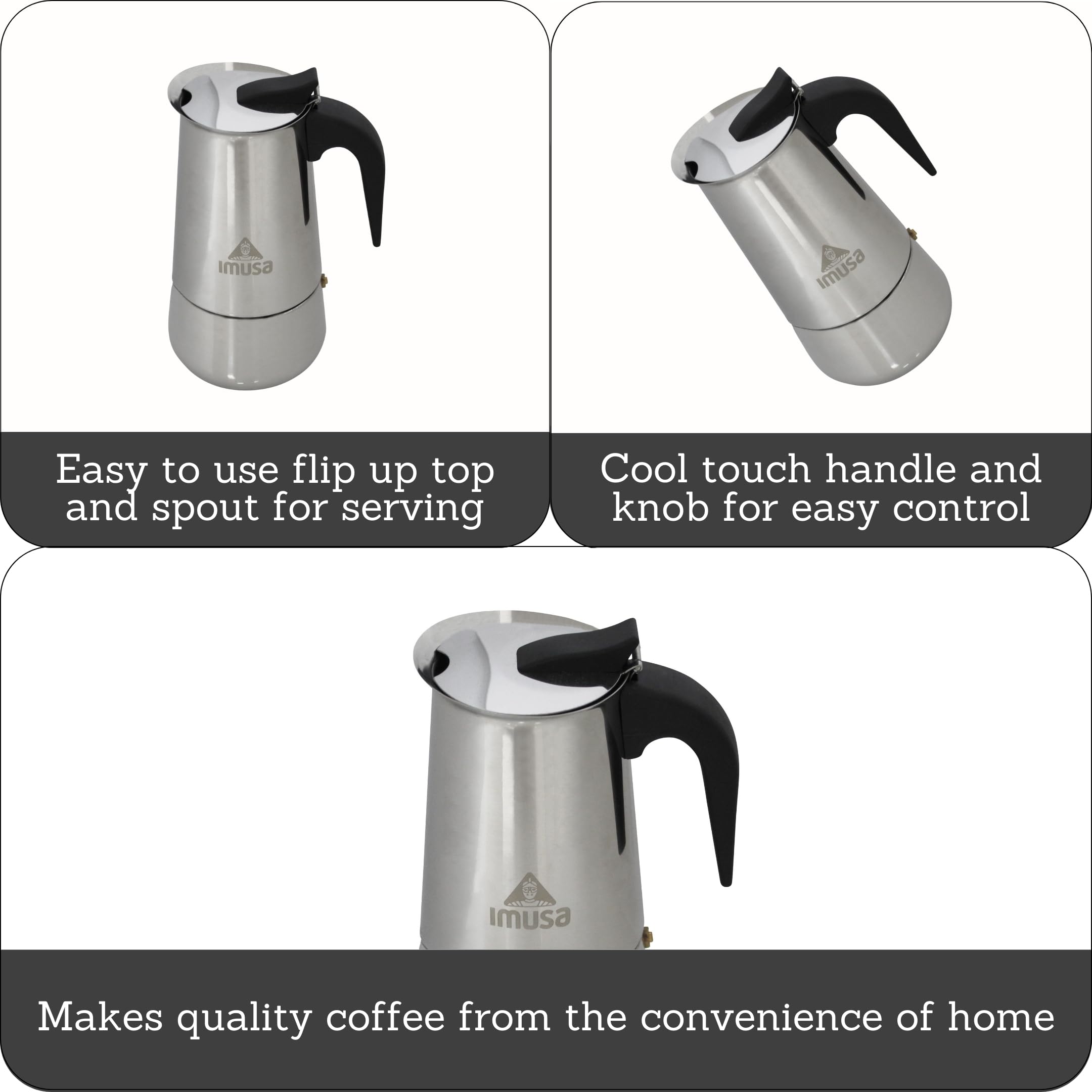 IMUSA USA B120-22061M Stainless Steel Stovetop Espresso Coffeemaker 4-Cup, Silver - Image 3